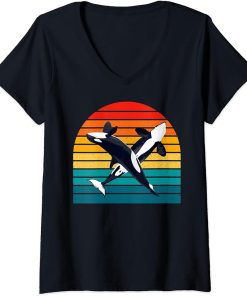Womens Orca Retro - Killer Whale Orcas Love Vintage Men Women Kids V-Neck T-Shirt