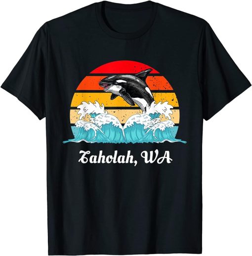 Vintage Taholah WA Distressed Orca Killer Whale Art T-Shirt