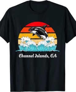 Vintage Channel-Islands CA Distressed Orca Killer Whale Art T-Shirt